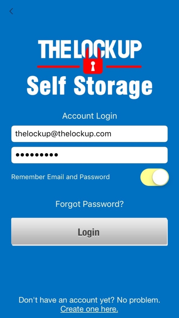 Lock Up App Login Screen